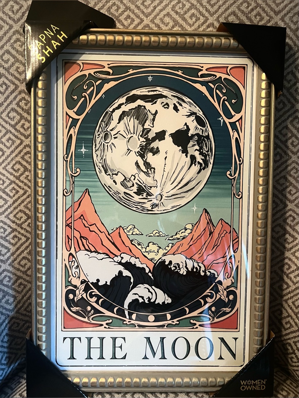 NEW SAPNA SHAH 'The Moon' Art Print - Teal, Coral & Navy. 12"x 18". Vibrant moon